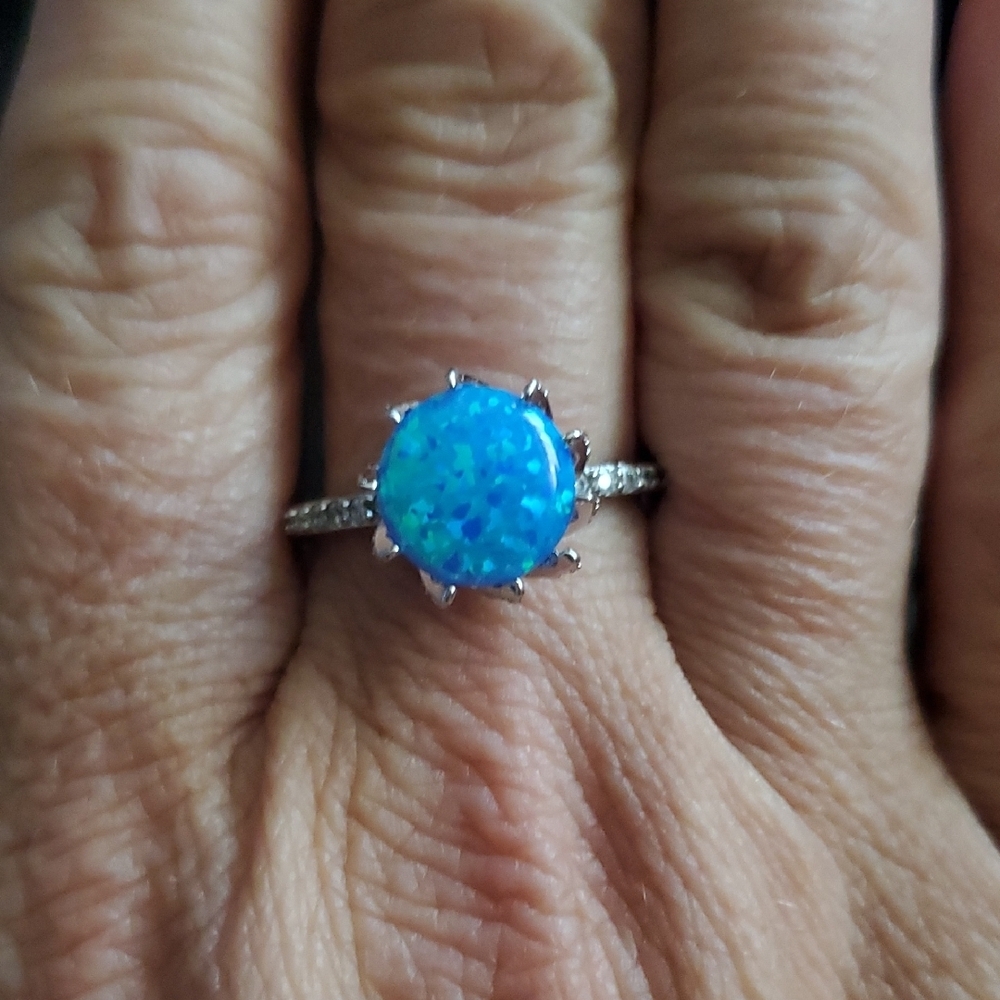 STERLING SILVER BLUE OPAL RING - Picture 2 of 5